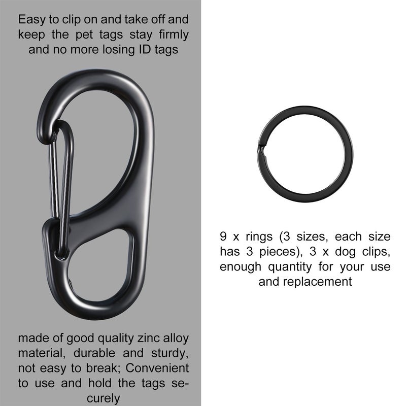 Jovitec 12 Pieces Dog Tag Clips Pet Tag Rings ID Holder for Dogs and Cats, 3 Sizes - Image 2